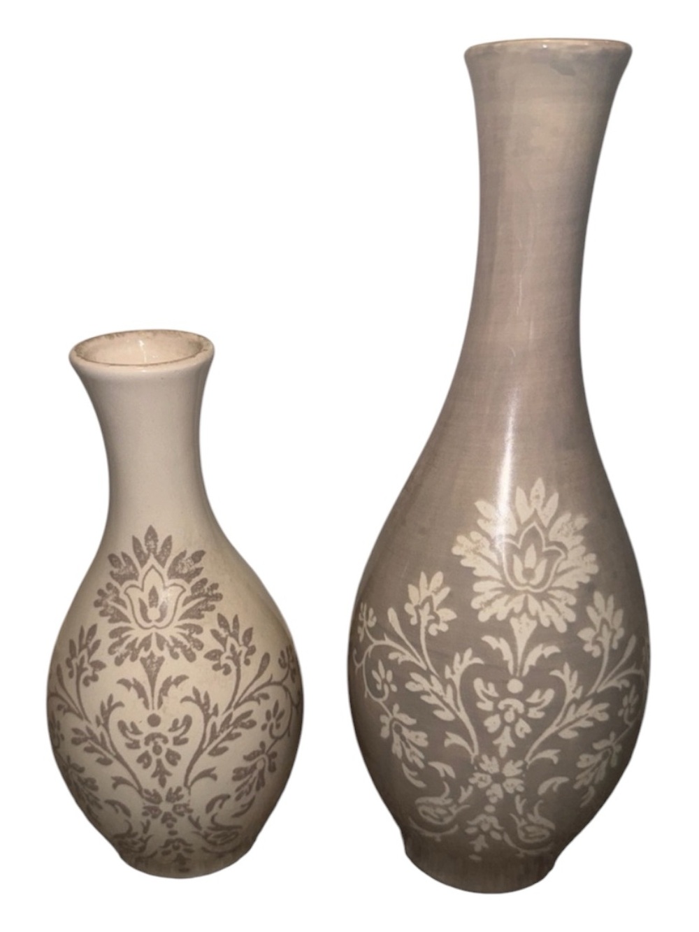 🏖️ 10 items for $20☀️ Neutral Beige Ceramic Floral Vase Pair - Decorative Accent